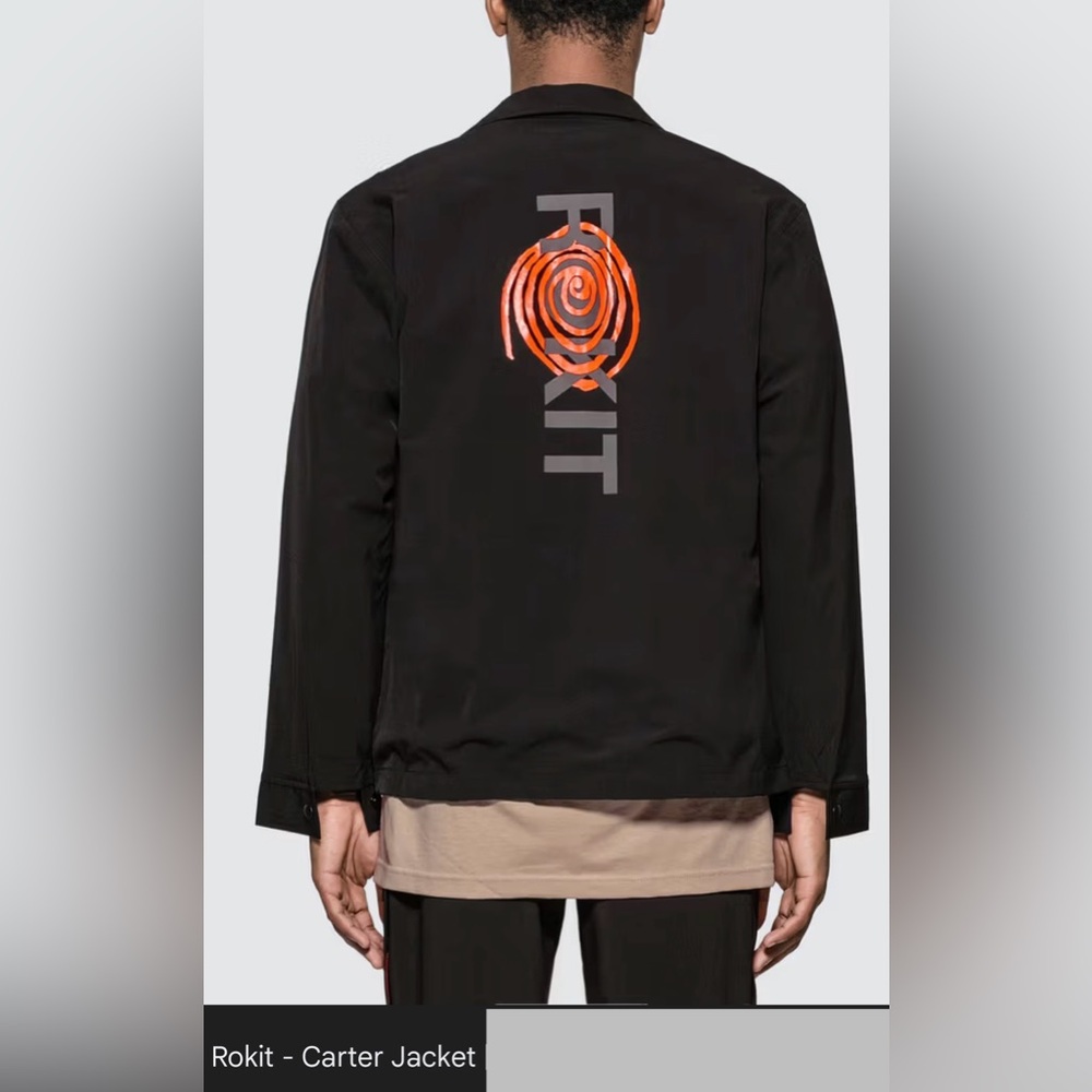 NWT ROKIT Carter Courtside Lightweight Snap Button Jacket, BLK/Orange/Gray, XL